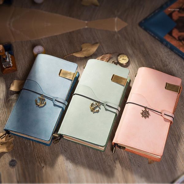 

notepads ipben est genuine leather traveler's notebook vintage style travel journal diary handmade gift wallet note book card keeping1, Purple;pink