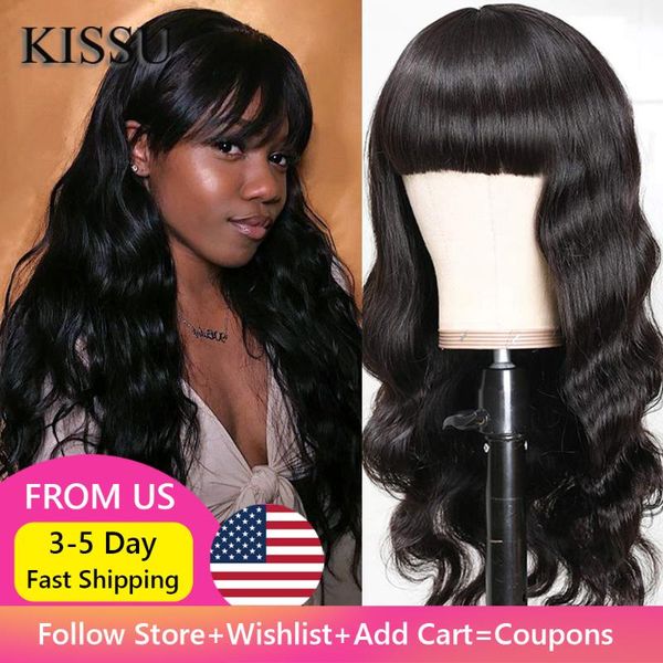 

machine made sew in wig human hair straight wig brazilian body wave with bang natural color for women glueless wigs long, Black;brown