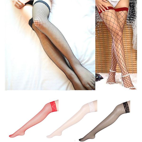 

fishnet women lace fit non-slip mesh thigh high stockings lingerie, Black;white