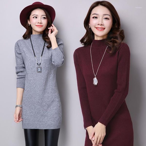 

autumn and winter new sweater women loose thickening cashmere sweater shirt in the long section of the semi-high collar shirt1, White;black