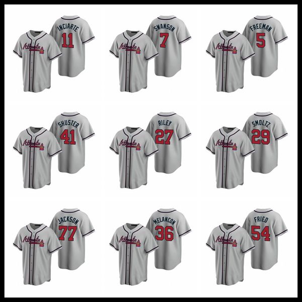 

atlanta braves men shuster gray erlin 2020 melancon draft smith road riley jackson greene soroka newcomb acuna jr. albies jersey, Black