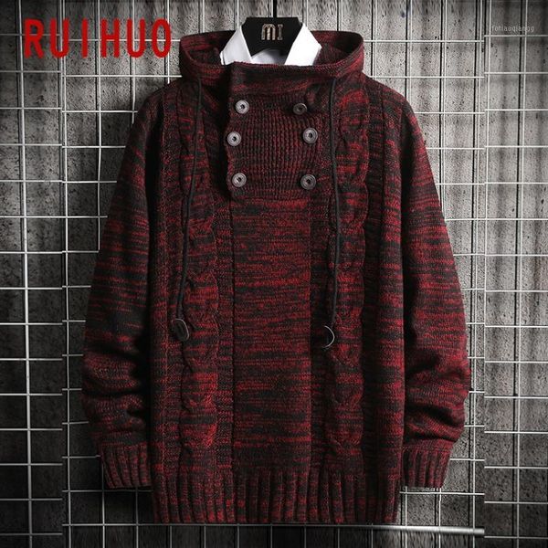 

ruihuo solid knitted sweater men clothing pull sweaters winter men clothes pullover mens coat 2020 autumn winter new -3xl1, White;black