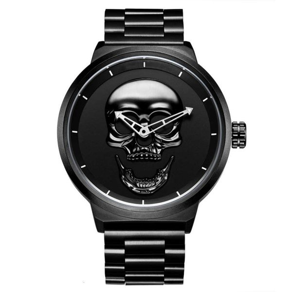 

pointer simple hollow skull two needle quartz head stainless steel band men's waterproof hand watch 2021, Slivery;brown