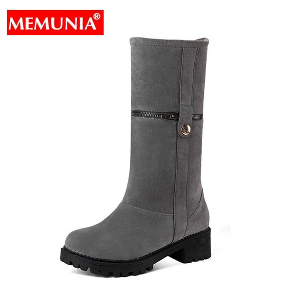 

memunia plus size 48 two kinds wear mid calf boots women square heel zipper fashion boots autumn winter shoes ladies, Black