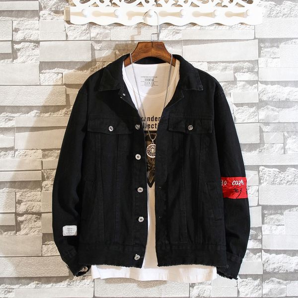 

denim jacket men spring autumn cotton fashion print hip hop streetwear male turn-down collar black bomber cowboy jacket coat, Black;brown