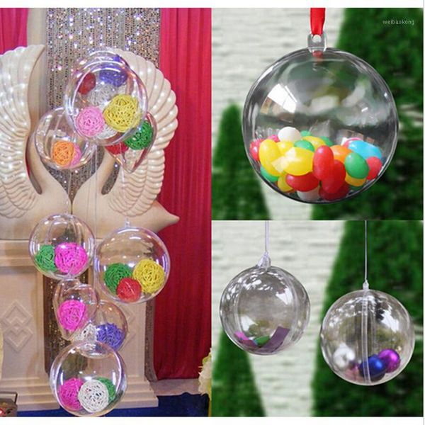 Decoração de festa 24pcs Candy Box Christmas Tress Decorações Bola de 6cm Transparente Open Plástico Clear Bauble Ornament Gift Presente Decoração