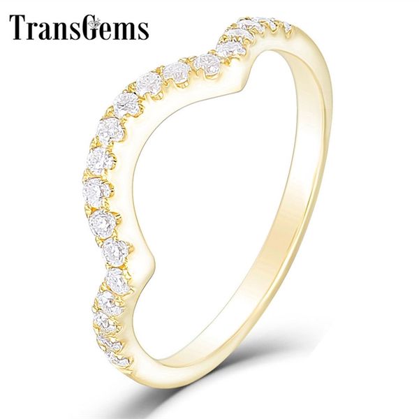 

transgems 14k yellow gold fg color hearts and arrows cut round half wedding band for women wedding gift y200620, Slivery;golden