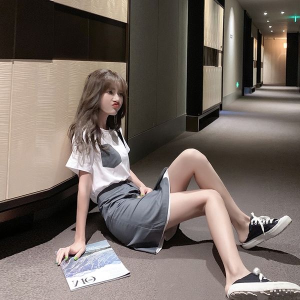 

jve4r penrb set for two-piece hip-wrapped women's hip wrap skirt summer summer 2020 new fashion young hip-wrapped skirt two-piece, Gray