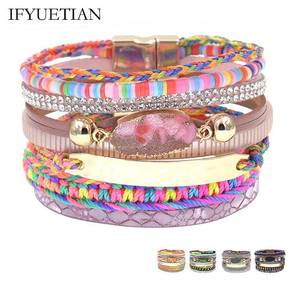 

charm bracelets ifyuetian magnet leather for women bohemia multilayer wide & bangles female fashion jewelry, Golden;silver