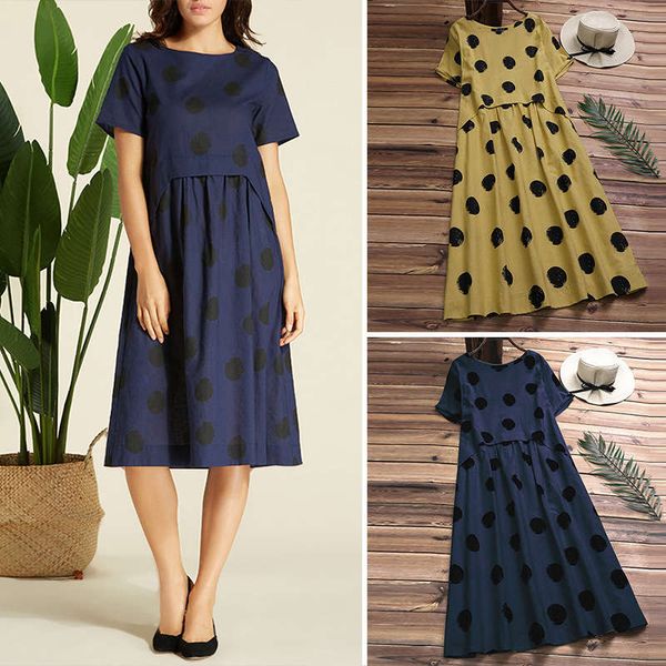 

new dot print crew neck short sleeve dress in 2019, Black;gray