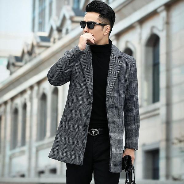 

woolen cloth wool coat male long qiu dong season cultivate morality leisure coat dust single-breasted suit, Black