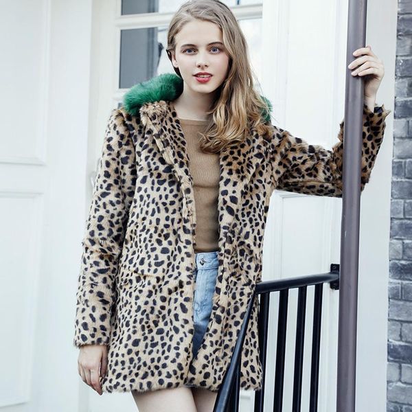 

new vogueluxury faux fur coat for women winter autumn warm fashion leopard artificial fur female slim outwear jacket 7q2144, Black