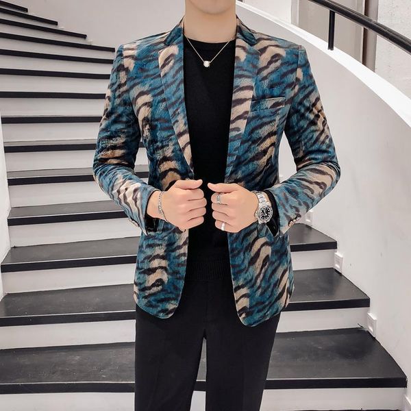 

2018 autumn winter suit jacket design leopard print velvet club party prom jacket men blazer mandarin slim fit blazer homme1, White;black