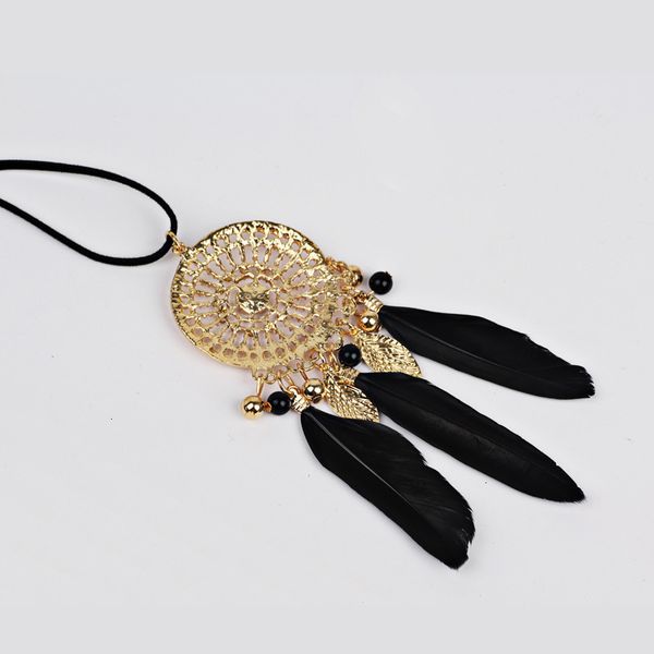 

long beaded new black elegant feather chain tassel necklaces for women office accessory bohemia costumes jewelry bijoux wholesale, Silver