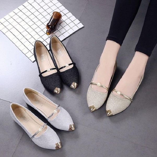 

35-40 size summer women shoes easy match anti-skid shoe square heel pearl shoe casual pointed toe student women pumps, Black