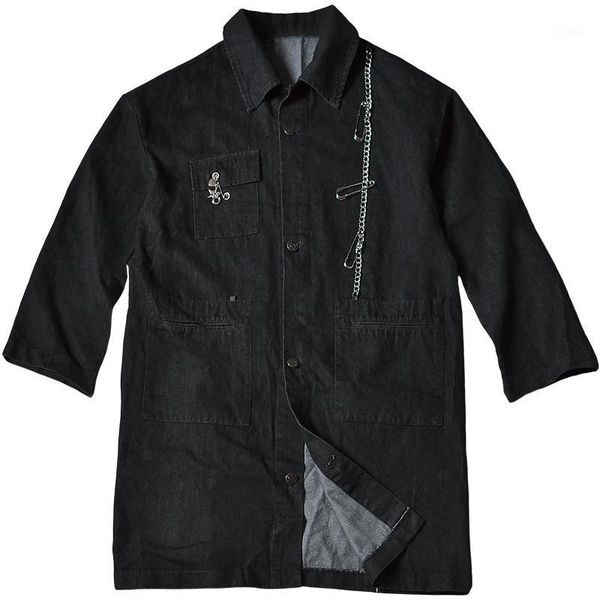 

zhuzunzhe 2020 mid-length fashion trend men's black lapel hole trench coat loose cotton long-sleeved jacket wear solid color1, Black;brown