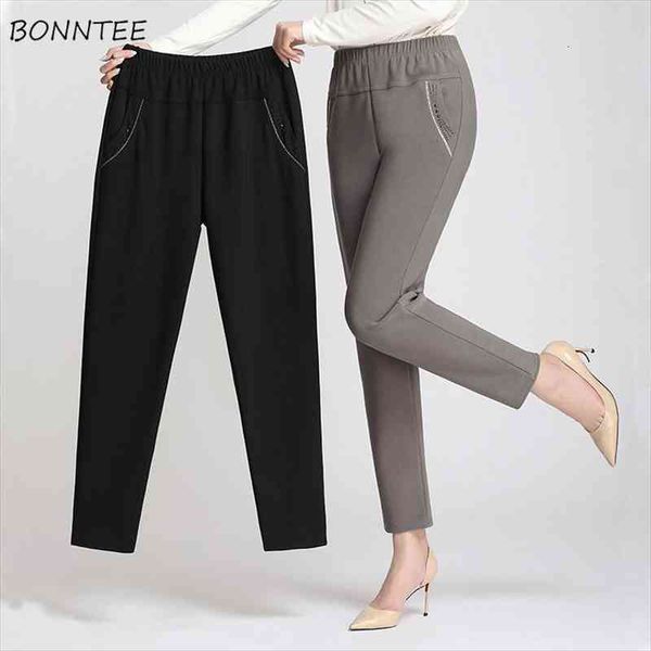 

pants women large size simple high waist leisure long trousers korean style straight womens pocket all-match female office lady, Black;white