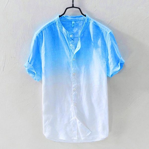 

men's casual shirts summer men's cool and thin breathable collar hanging dyed gradient cotton short sleeve 2021 shirt1, White;black