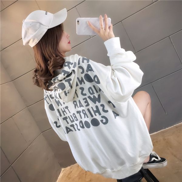 

ancient 2019 new women's net red autumn dress sweater sweater korean hooded long sleeve hong kong style lazy fashion s0lva, Black
