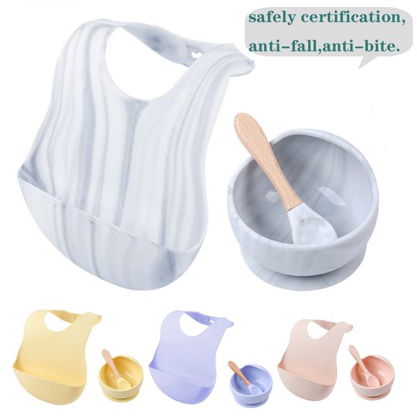 

1 set silicone bibs bowl sets baby bpa silicone chewing food grade newborn accessories teeth baby feeding supplies lj201110