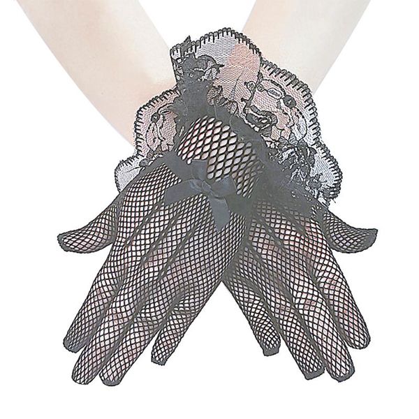 

five fingers gloves 1pair women lace party full finger for wedding courtesy high elasticity ladies elegant knitted net protection driving, Blue;gray