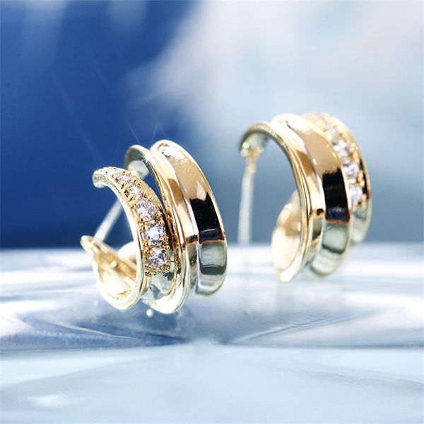 

hoop & huggie female vintage earring simple wild ear jewelry for women fashion zircon metal accessories temperament earrings, Golden;silver