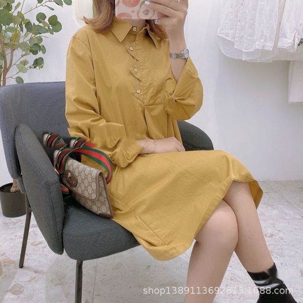 

20 autumn new korean fashion simple small corner half open button solid loose long sleeve dress dressbutton dressdress u97 qihft, Black;gray