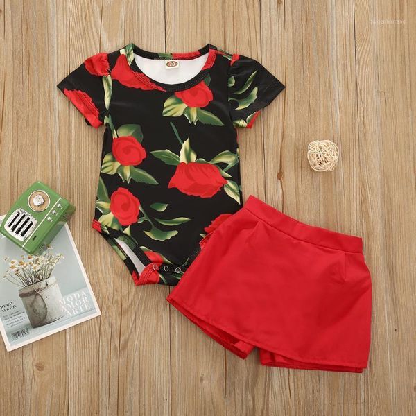 

baby girl sets summer flower short sleeve romper and shorts 20201, White