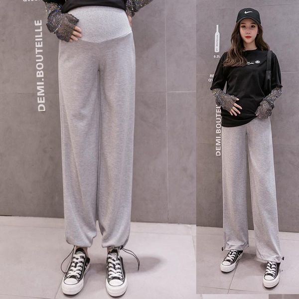 

6056# maternity pants spring autumn casual pants loose comfy belly support elastic waist maternity trousers, White