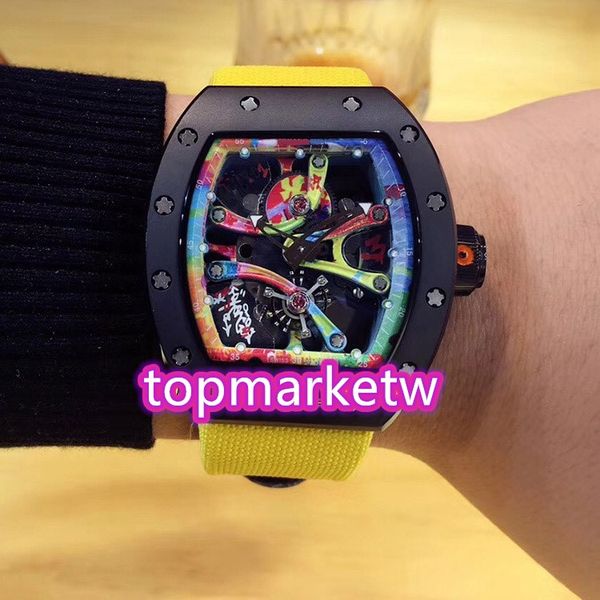 

manufacturers version rm 68-01 skeleton dial black steel case japan miyota automatic movement rm 68-01 mens watch nylon str, Slivery;brown