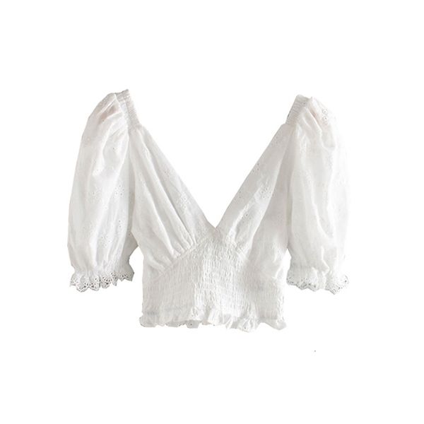 

2021 new super nice french vintage white girl embroidered gather waistline short sleeve with v-neckline from women and nbb0