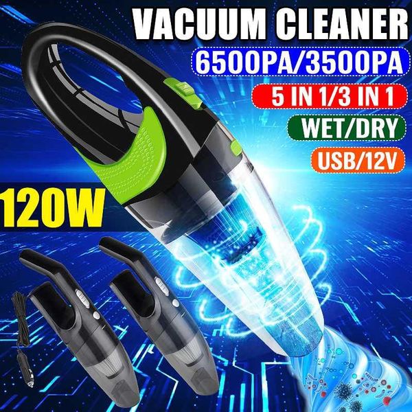 

dc 12v 120w 6500/3500pa car vacuum cleaner cable/ usb cordless wet & dry dual use auto portable vacuums cleaner for home office