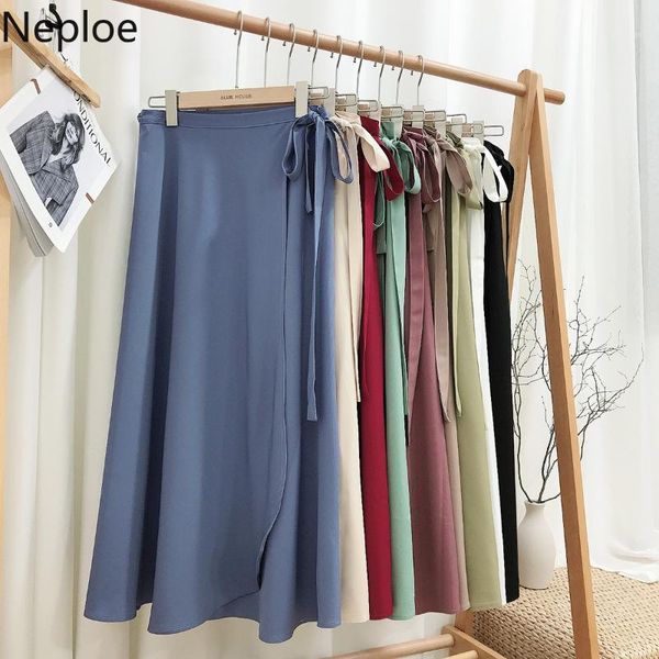 

neploe chiffon one-pieces women skirts bow tie high waist solid a-line skirt korean elegant faldas mujer moda 2020 new 4b1201, Black