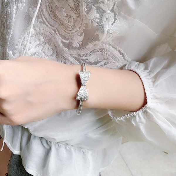 

charm bracelets funmode sparkling cz pave bowknot bangle for women girls korean style pulseras wholesale fb43, Golden;silver