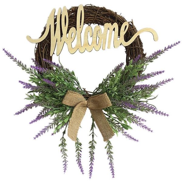 

css artificial flowers wreaths door handmade purple lavender wreath welcome sign garland for wedding party home decoration