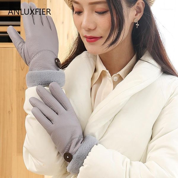 

h9900 women leather gloves female winter warm thermal touch screen luvas guantes windproof waterproof fashion simple mittens1, Blue;gray