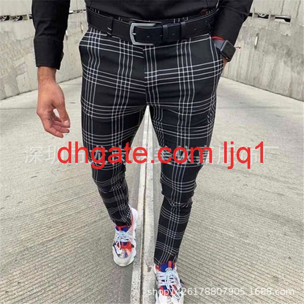 

fashion trend casual large plaid men's trousers slim, Black
