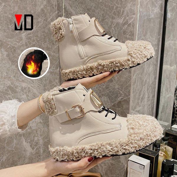 

women ankle boots winter/autumn unique designer shoes lamb wool black beige large size fashion female outdoor casual sneakers