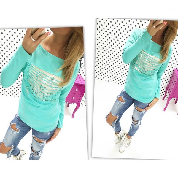 

women's t-shirt wholesale- 2021 women casual female long sleeve white gilding hollow out letter printed -clothes-china1