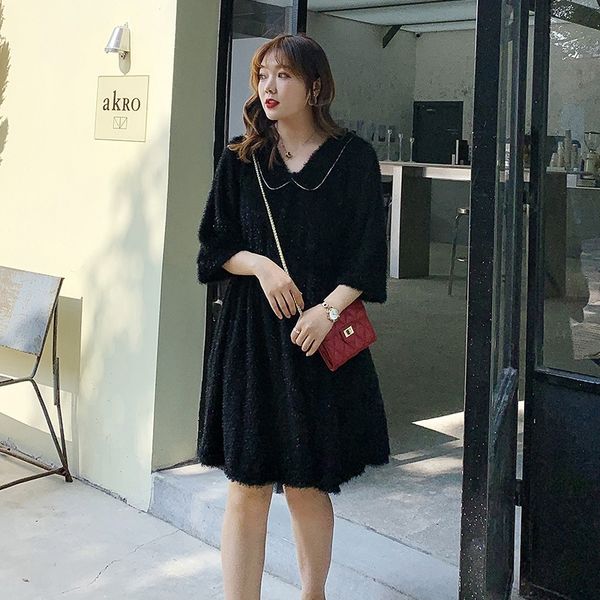 

ulqos doll return double-day autumn collar size women's bright diamond doll large small black bright silk jxcue dress no dress x256, Black;gray