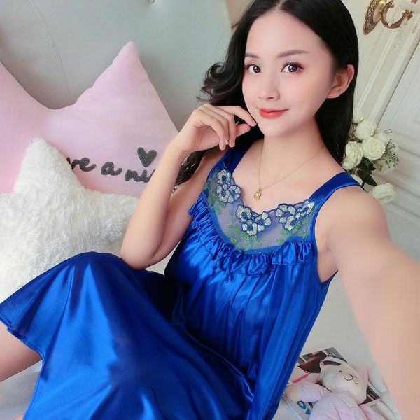 

women's sleepwear homewear summer ice silk nightdress suspenders plus size womens nightgown sleep night gown wear, Black;red