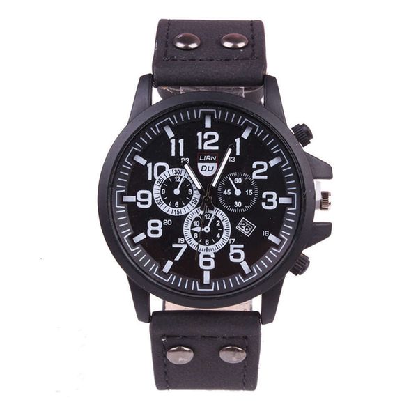 

fashion belt calendar men's watch frosted three eye digital scale quartz watchq7yv, Slivery;brown