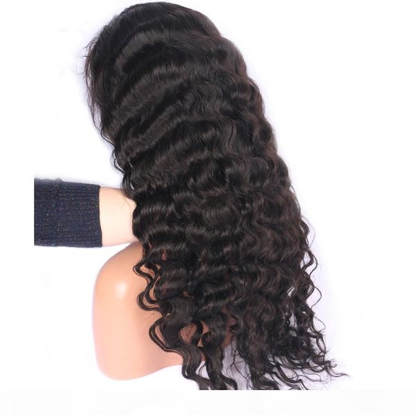 

laurinda 13x4 lace front human remy wonderful hair deep wave wig brazilian hair for pretty women hair and send you a n95 mask, Black;brown