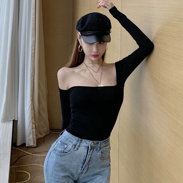 

women's t solid sleeve square-neck tees long t-shirt woman tee shirt femme camiseta mujer tshirt women, White