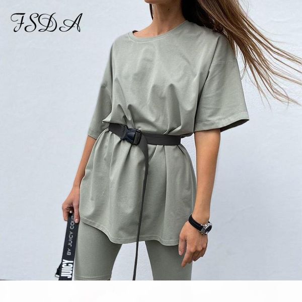 

fsda summer women sets with belt 2020 short sleeve shirt and biker shorts mini two piece set casual loose outfits t200622, Gray
