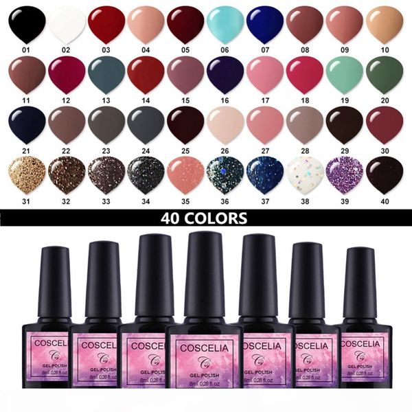 

coscelia 40pcs set gel nail polish gel paint set for varnish semi permanent varnish uv 40 colors for nail art manicure set, Red;pink