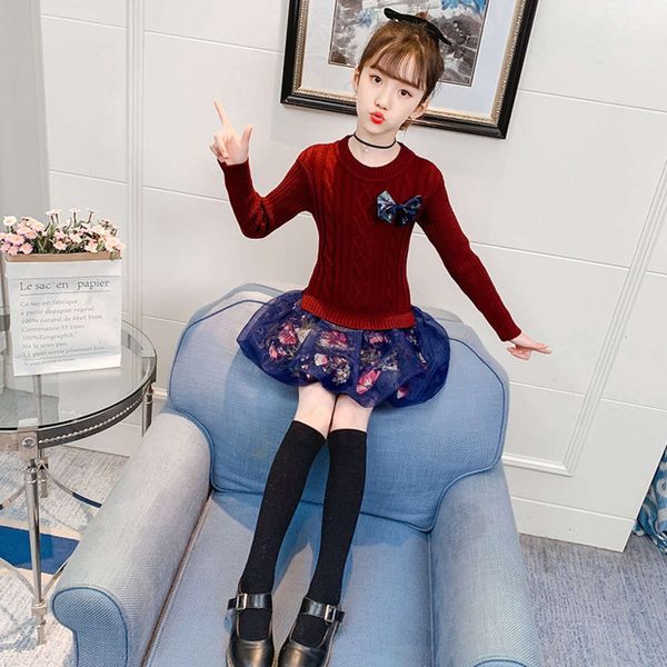 

drs baby girl winter sweater autumn foreign sle 2020 new princs skirt 4 years old 3 girls 5 extra thick 6 children a1pm, Blue