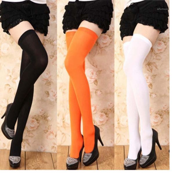 

13colors black red blue pink green thigh high stockings women solid color over knee long thin stockings without pants1, Black;white