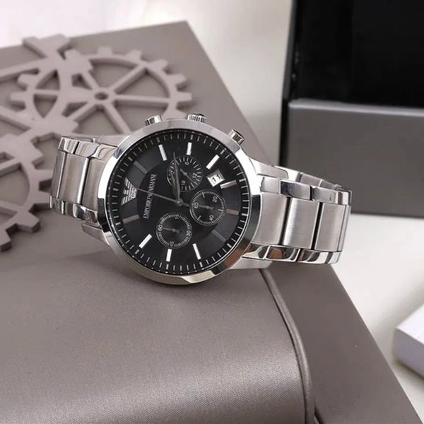 

all functions work luxury new ar2434 ar2448 ar2454 ar2453 stainless steel classic mens wristwatch men watch original box drop ship, Slivery;brown