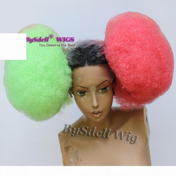 

celebrity ciara metgala hairstyle wig synthetic afro kinky curly two tone red green two bangs fluffy hair lace front wigs for black women